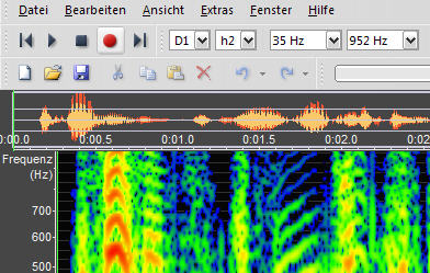 Screeenshot der Bedienoberflächche des Overtone Analyzers